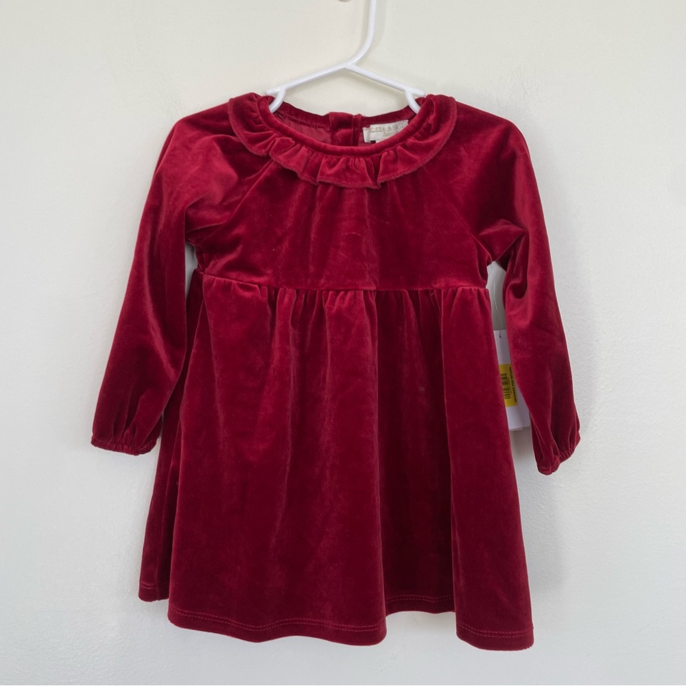 NWT Chelsea & Violet Velvet Burgundy Red Holiday Dress 18 Months Ruffle Collar